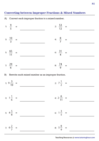 Convert between Improper Fractions and Mixed Numbers