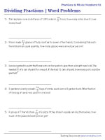 Fraction Division Word Problems Worksheets