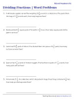 Fraction Division Word Problems Worksheets