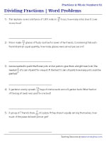Dividing Fractions and Whole Numbers Word Problems - Customary