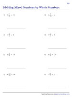 dividing mixed numbers and whole numbers worksheets