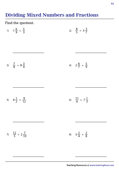 Dividing Mixed Numbers and Fractions
