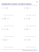 Dividing Mixed Numbers with Whole Numbers | Worksheet #1