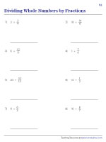 Dividing Whole Numbers by Fractions | Worksheet #1
