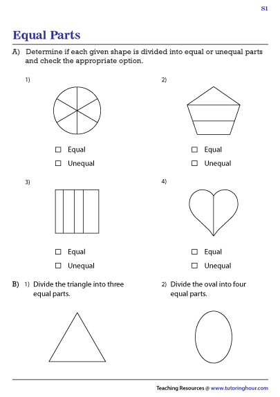 equal parts worksheets