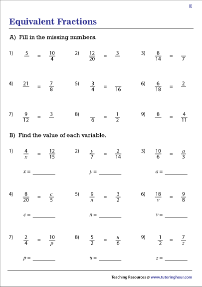 Equivalent Fractions Worksheets