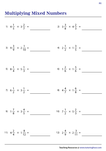 Grade 5 Fractions Worksheets Multiplying Mixed Numbers K5 Learning 