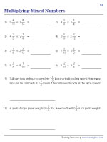 Multiplying Mixed Numbers - With Word Problems - Customary