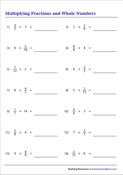 multiplying fractions and whole numbers worksheet