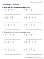 Ordering Fractions Worksheets
