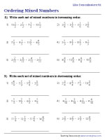 Ordering Mixed Numbers
