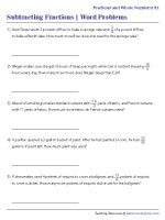 Subtracting Fractions Word Problems Worksheets