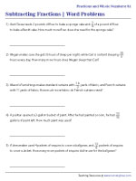 Subtracting Fractions with Whole Numbers - Word Problems - Customary