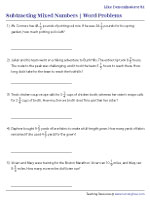 Subtracting Mixed Numbers Word Problems - Same Denominators - Customary