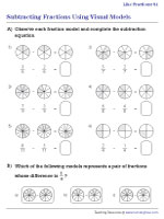 Subtracting Like Fractions with Visual Models | Worksheet #1