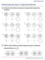 Subtracting Like Fractions with Visual Models | Worksheet #2