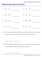 Subtracting Like Fractions with Word Problems