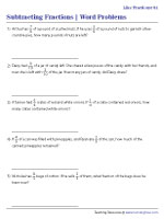 Subtracting Like Fractions Word Problems - Customary