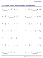 Subtracting Mixed Numbers with Unlike Denominators - Missing Fractions