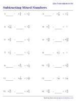 Subtracting Mixed Numbers with Like Denominators - Missing Fractions