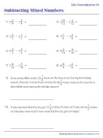 Subtracting Mixed Numbers with Like Denominators - With Word Problems