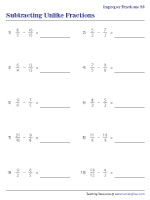 subtracting unlike fractions worksheets