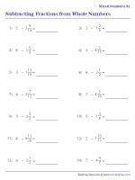 Subtracting Mixed Numbers from Whole Numbers