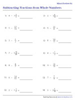 Subtraction of Fractions from Whole Numbers - Mixed Review