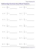 Subtracting Fractions from Whole Numbers