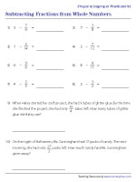 Subtracting Fractions from Whole Numbers - With Word Problems