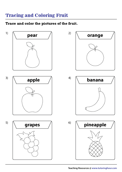 tracing and coloring fruit worksheet