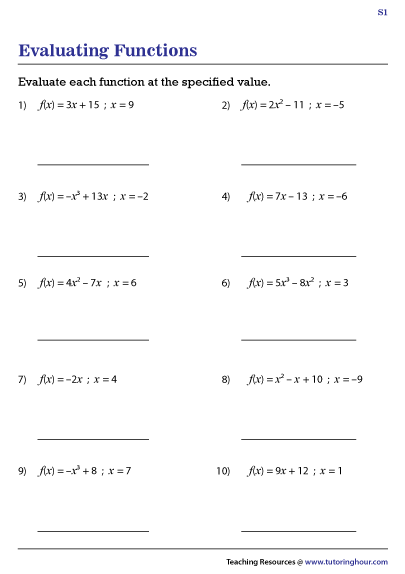 evaluating-function-worksheets