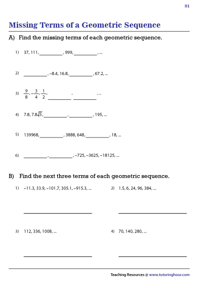 Missing Terms of a Geometric Sequence