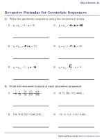 Recursive Formulas for Geometric Sequences Worksheets
