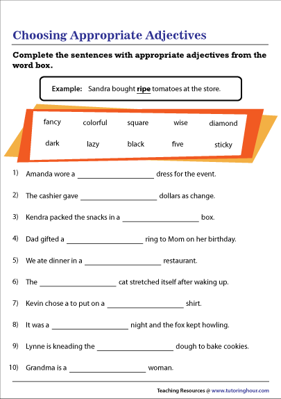 Sentences with Adjectives Worksheet