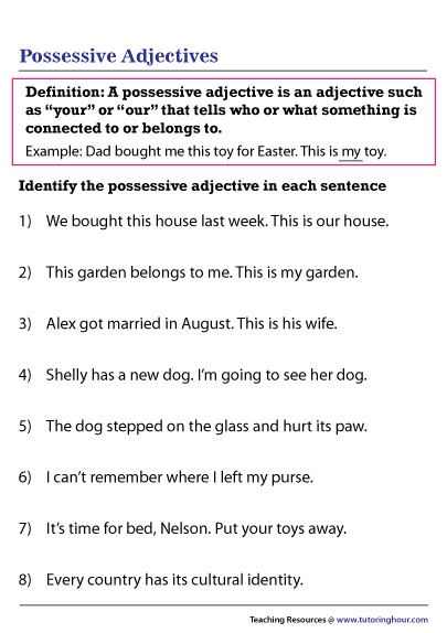 Possessive Adjectives Liveworksheets