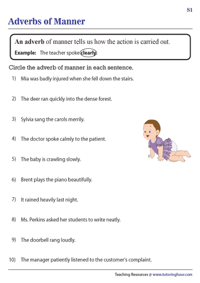 Identifying Adverbs Of Manner Worksheet