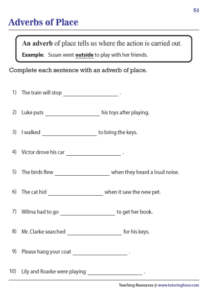 Adverbs Of Place Worksheets