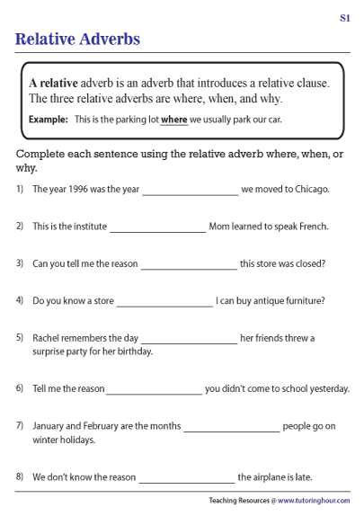 Relative Adverbs in Sentences