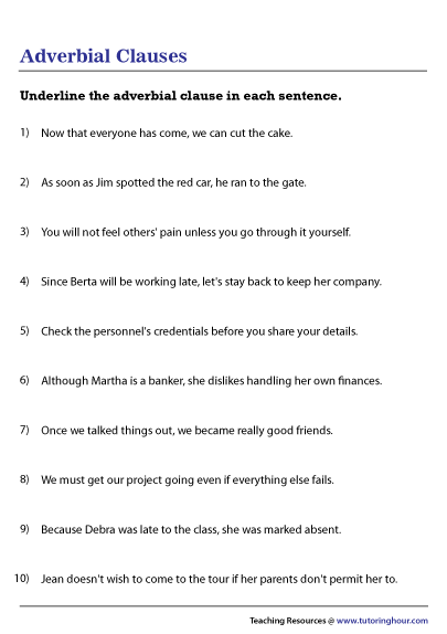 Adverbial Clause Worksheet