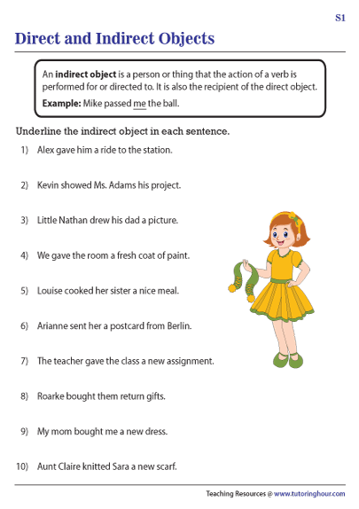 Indirect Object Worksheets 7th Grade