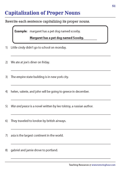 Capitalizing Proper Nouns Worksheets