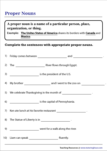 proper nouns in sentences worksheet