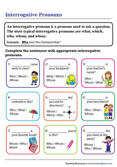 Interrogative Pronouns Worksheet