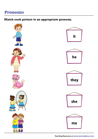matching pictures nouns to pronouns worksheet