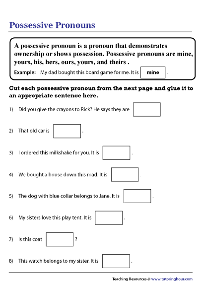 possessive pronouns worksheet