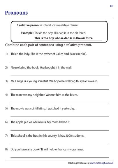 Worksheets Relative Pronouns