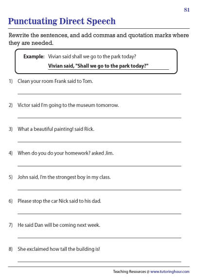 direct speech marks worksheet