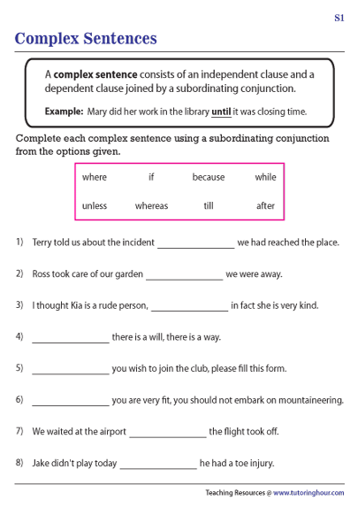 complex-sentences-worksheet