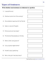 Types of Sentences Worksheets